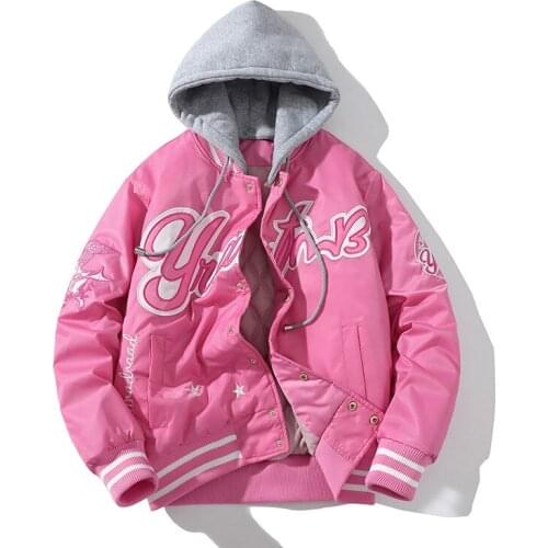 2021 New Arrival Autumn Couple Heart Foaming Print Womens Oversize Baseball Jacket Unisex Women Bomber Coat Varsity Vintage