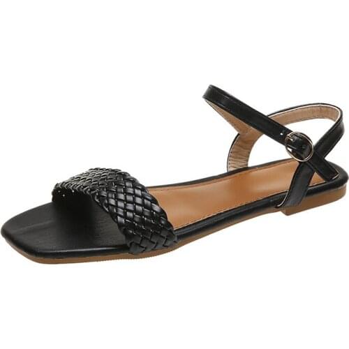 Large size sandals female 2021 summer new style flat braided word buckle with Roman style one-step female sandals for women