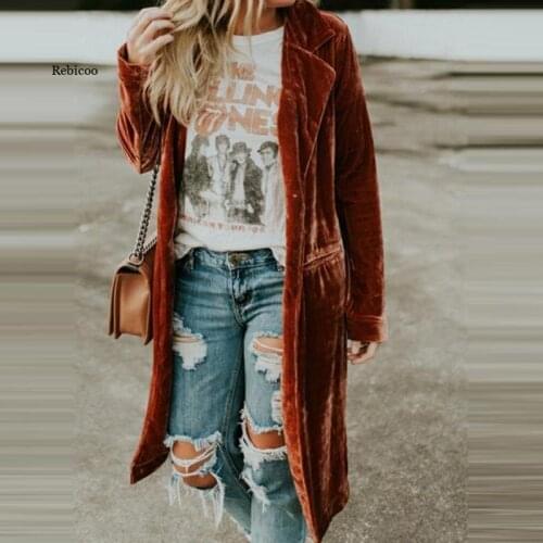 Winter Women Lapel Cardigan Buttons Long Jacket Casual Solid Color Golden Velvet Office Lady Elegant Soft Coats New Plus Size