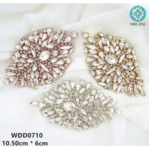 10PCS) Wholesale handmade beaded crystal rhinestone applique patch iron on for wedding dresses WDD0710