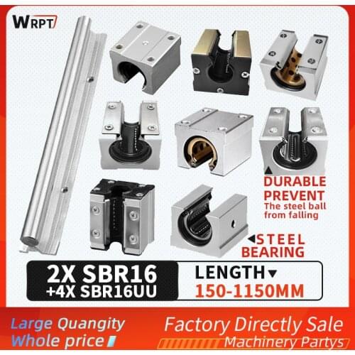 2PCS SBR16 guide rail bracket cylindrical linear sliding bearing slide rail 4PCS slider set length = 150MM-1150MM