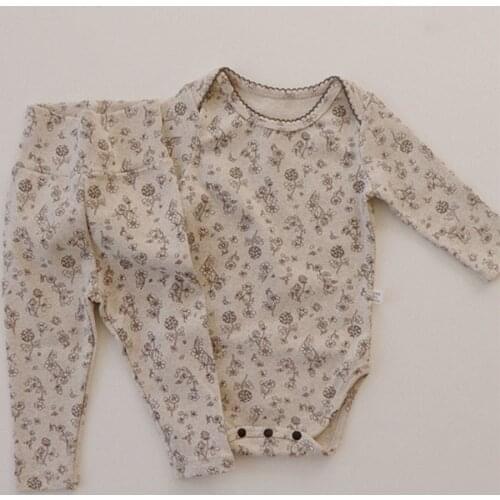 2021 Autumn New Fashion Baby Girl Floral Clothes Sets Bodysuit + High Waist Leggings Infant Pants Suit 2pcs Newborn Kids Outfits