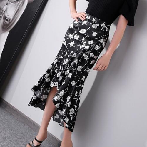 2021 New Style Women Fashion Silk Skirt, Floral High-Waisted Wrap-Around skirt, Fishtail skirt
