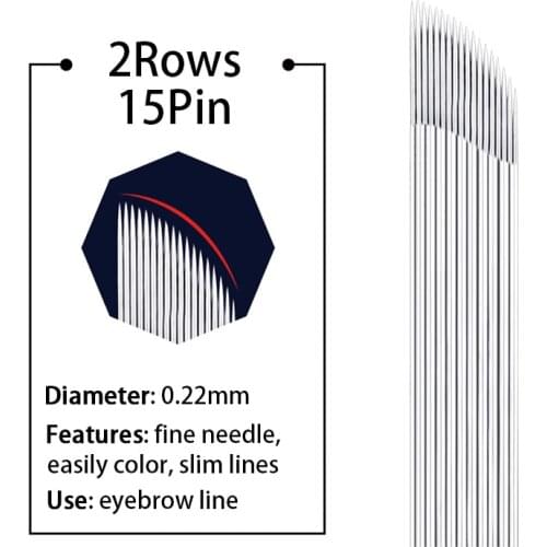 50Pcs Microblading 2 Rows 15 Needles Double Row Eyebrow Tattoo Needle Permanent Makeup Tattoo Blade For Manual 3D Embroidery Pen