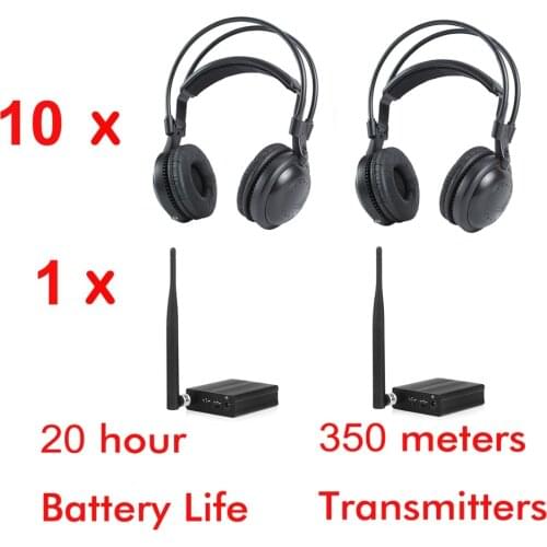 500m RF strong low bass classical silent disco headphones package ( 10 headphones and 1 transmitter)