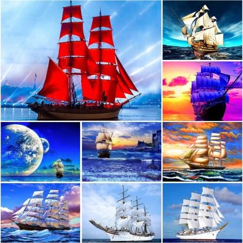 5D DIY Diamond Painting Ship Landscape Kit Full Drill Square Embroidery Mosaic Art Picture of Rhinestones Home Decoration Gift