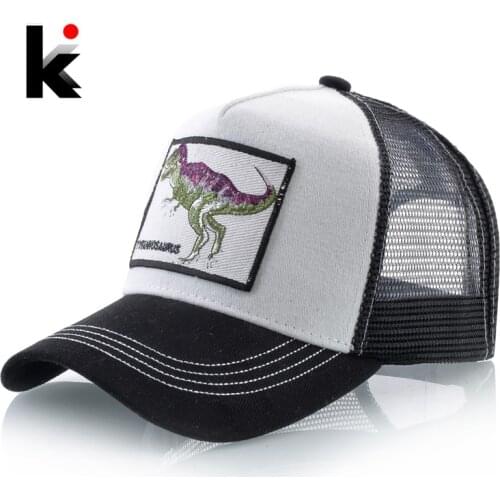 Fashion Baseball Cap With Dinosaur Embroidery Patch Mens Summer Mesh Visor Caps Women Snapback Trucker Cap Unisex Hip Hop Bones