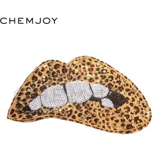 Large Sequin Patch DIY Leopard Print Lip Sew on Patches for Women Clothing Coat Sewing Applique Clothes Stickers Vintage Parches