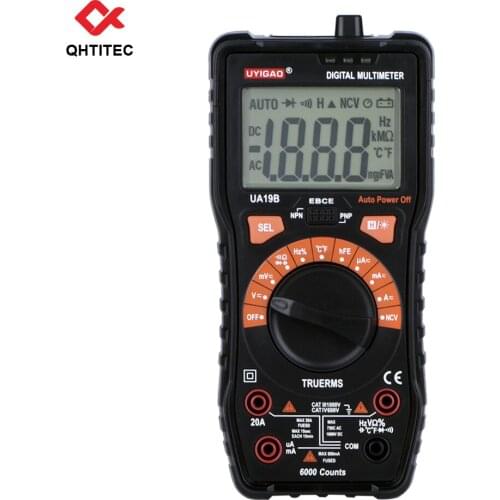QHTITEC UA19B Digital Multimeter Voltage Tester Auto Ranging TRMS 6000 Counts Measures NCV Temperature Volt Meter with Backlight