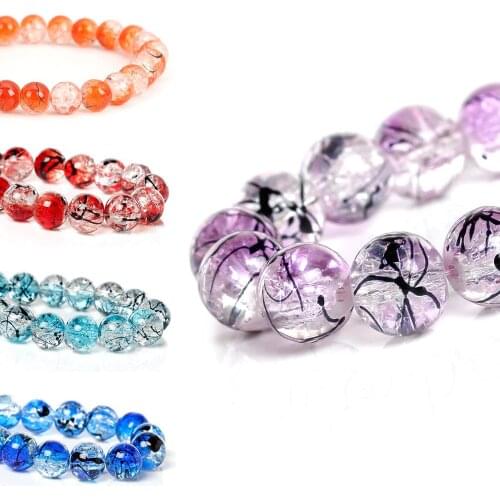 DoreenBeads 1 string (approx 87PCs 10mm)Translucent Round Crystal Glass Beads with Black Stripe Pattern for Bracelet Making