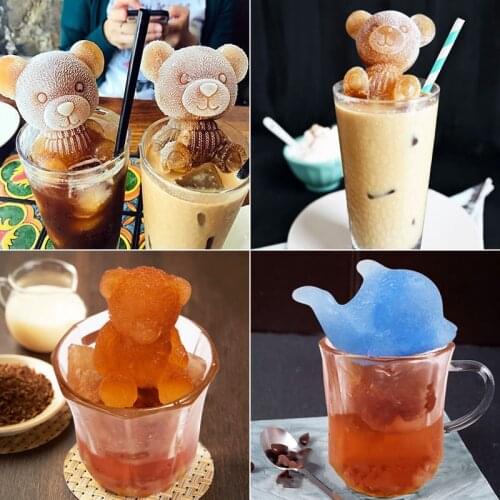 Ice Cube Mold Silicone Cute Animal Ice Cube Mold Abrasive 3D Ice Cube Mold Bear Mold Silicone Creative Coffee Milk Tea Ice cube