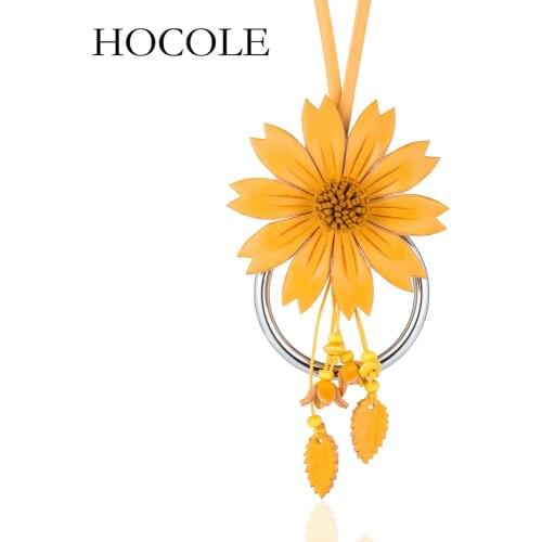 HOCOLE 2018 New Choker Bright Big Flower Necklace & Pendants Leather Flower Statement Necklace Collier Jewelry Gift For Women