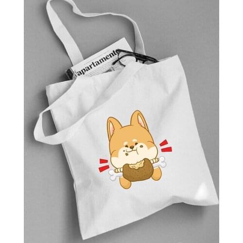 Womens Canvas Shoulder Bags Ladies Reusable Shopper Eco Bags Woman Kawaii Dog Cartoon Shopping Bags Handbag Casual Tote Bags