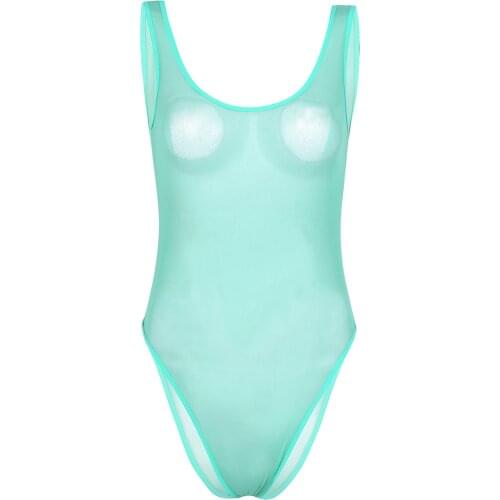 Women Sleeveless Mesh Transparent Tank Bodysuit Solid Color Lingerie Jumpsuit High Cut Bodycon Teddies Stretchy Sissy Clubwear