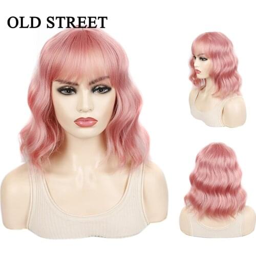 Synthetic Wigs Single Short Body Wave Bob Wig Honey Blonde Natural Lolita Heat Resistant Cosplay With Bangs For Women