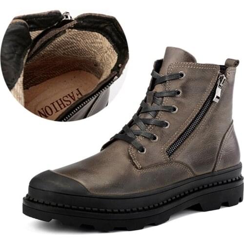 Genuine Leather Mens Boots Plush Warm Winter Boots Men Shoes Fashion Motorcycle Boots Male Shoes Adult Ankle Boots Plus Size