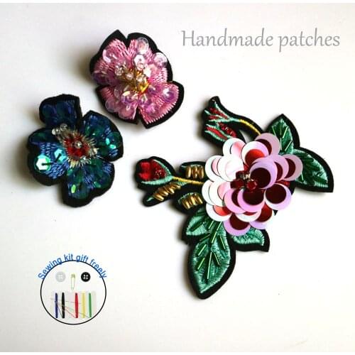 Fashion Handmade flower rhinestone beaded patches for clothing DIY sew patch embroidered applique decorative sequins Parches