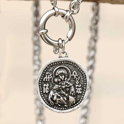 Miraculous medal Necklace Mens Orthodox Icon Religious Greek Jewelry