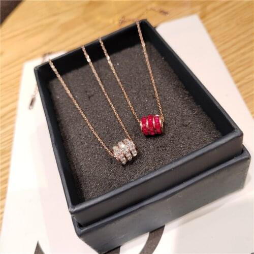 YUN RUO Trenday Pave Red Zircon Pendant Necklace Rose Gold Titanium Steel Jewelry Woman Christmas Not Change Color Drop Shipping