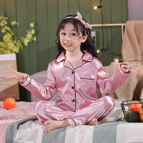 2Pcs Kid Baby Boy Girl Silk Satin Button-Down Pajamas Set Animal Print Long Sleeve Sleepwear Nightwear Outfit 3-14year wear