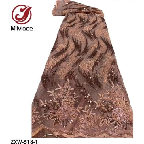 Luxury African Bead Tube Fabric 2021 High Quality Embroidery Sequins Beaded Lace for Wedding Dress ZXW-518