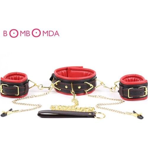 Sex Fetish Leather Bondage Restraints Nipple Clamps Collar Set Sex Toys For Couples Slave Handcuffs Fun Adult Games Erotic Toys