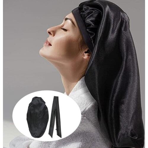 Sleep Caps Breathable Well-sealed Band Multi-functional Black Women Makeup Washing Face Satin Caps for Girl