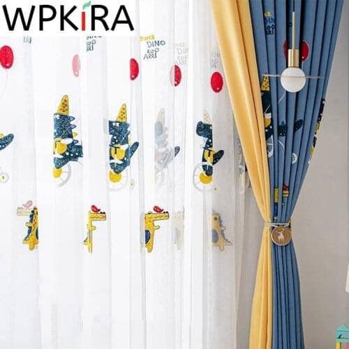 Cartoon Animal Blackout Curtain For Baby Boys Bedroom Embroidered 3D Crocodile Luxury Blue Window Drapes for Living room AD755E