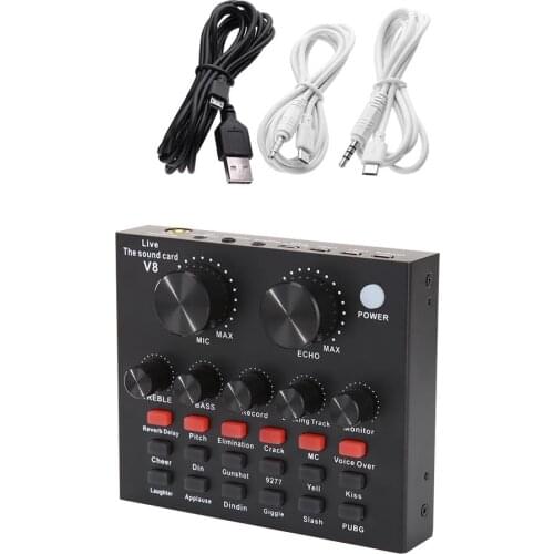 V8 Audio USB External Sound Card Headset Microphone Webcast Personal Entertainment Streamer Live Broadcast for PC Phone Computer