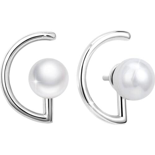 ANNA QUEEN Simple Geometric Semicircle Pearl Stud Earrings Hypoallergenic Earrings for Women Girls PEW0035