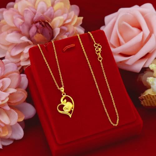 Thailand Sand Gold Necklace For Women Wedding Engagement Jewelry Heart Apple Pendant Yellow Gold Color Clavicle Chain Choker
