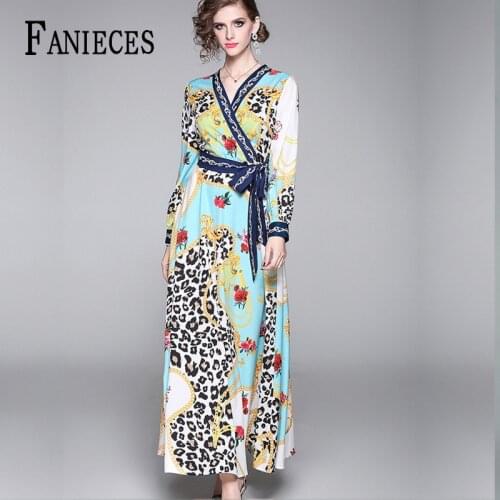 Women maxi dress 2021 long sleeve femme robe elegant party vestidos christmas dresses deep V sexy maxi runway print plus size