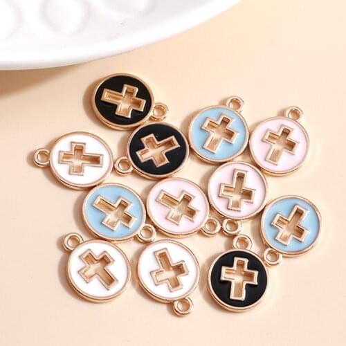 10pcs/lot 10*13mm Hollow Cross Charms DIY for Necklaces Pendants Earrings Making Enamel Circle Coin Charms Jewelry Accessories