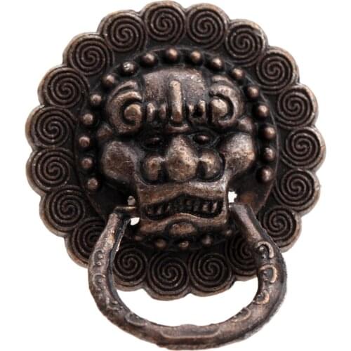 2Pcs Antique Cabinet Knobs and Handles Vintage Bronze Metal Furniture Door Knob Ring Cabinet Dresser Drawer Lion Pull Handle