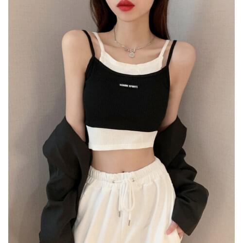 2021 Summer Sexy Sleeveless Slim Spaghetti Strap Camisole Crop Top Women Camis Halter Top Women clothing