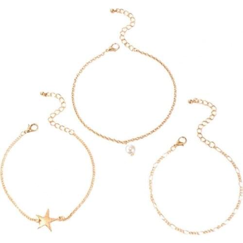 3Pcs/Set Foot Chain Faux Pearl Exquisite Sturdy Boho Star Multilayer Anklet for Beach 2021 Fashion Accessories Gift