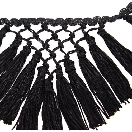 5yard Black Braided Fringe Tassel Trimming Venice Lace Ribbon Trim Applique Trimming Sew on for Latin Dance Dress Clothing T1708