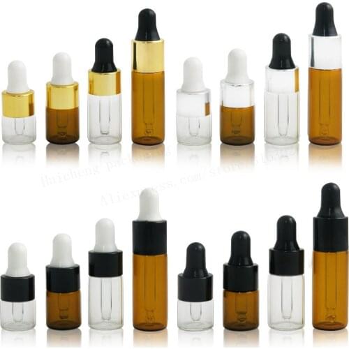 500 x 1ml 2ml 3ml 5ml Mini Empty Dropper Bottle Portable Aromatherapy Esstenial Oil Bottle with Glass Eye Dropper