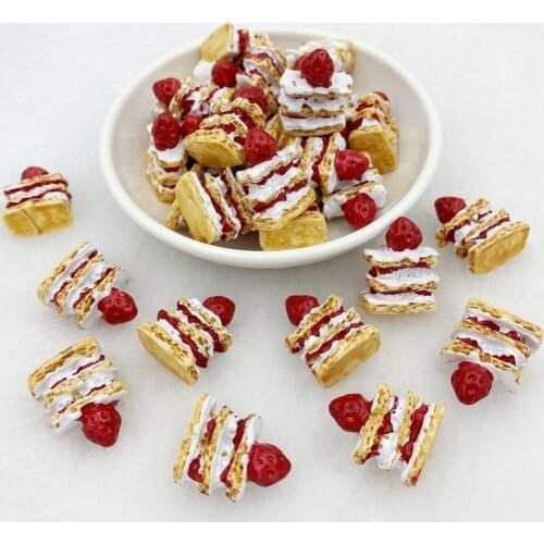 8PCS Hand drawn Resin Strawberry cake flat back Cabochon Miniature pattern ornament craft DIY scrapbook C430