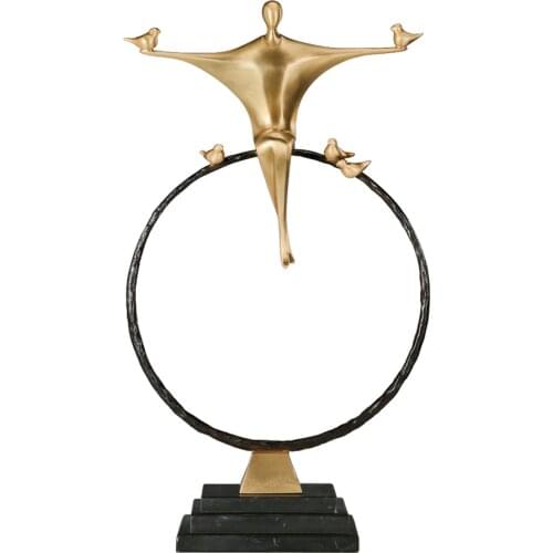 Abstract Balance Female Statue Sculpture Modern Artwork Copper Figurine Marble Base Living Room Office Table Display Decor Big
