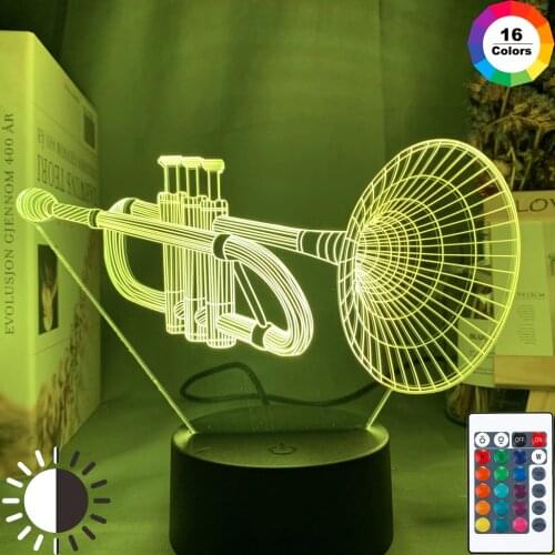 Acrylic 3d Illusion Baby Night Light Musical Instrument Led Touch Sensor Color Changing Nightlight for Room Decor 3d Lamp Cornet