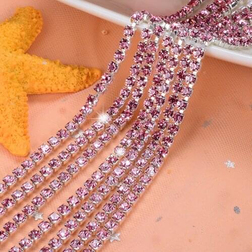 Rose Hot Sale 1M SS6-SS16 Glitter Crystal Rhinestone Chain Sew-On Glue-On For Clothes DIY Garment Accessories trim Cup Chain