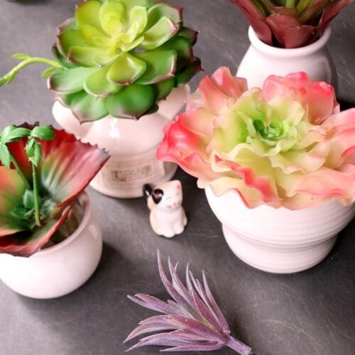 Large Artificial Succulents Bonsai Green Purple Pink Red White Flocking Fake Plants Home Garden Christmas Wedding Decoration