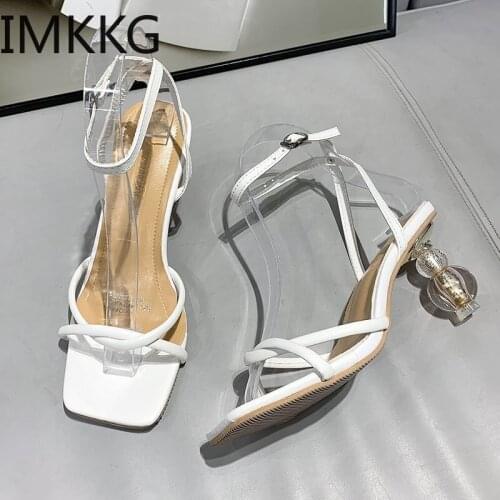 2021 Sandals Women 8cm High Heels Strap Mules Fetish Summer Crystal Slides Female Rome Gladiator Girls Strange Heels Shoes