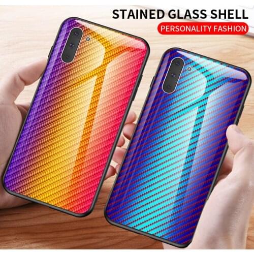 For Samsung Galaxy Note 10 Pro 9 8 Case Tempered glass Gradient carbon fiber cover for samsung s10 S10E S9 S8 Plus S7 edge