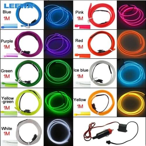 FEELDO 30set 1M Car Decoration Flexible Moulding EL Neon Glow Lighting Rope Strip With Fin And Cigar/Cigarette Lighter #CA3561