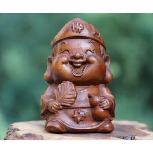 6.5 CM Chinese Boxwood Hand work Jigong Mad Monk arhat Rohan Luo Han sculpture
