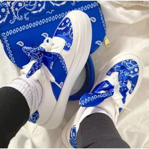 Autumn Women Vulcanize Sneaker Leather Patchwork Print Fabric Casual Leisure Casual Leisure Platform Flat Fashion Ladies Shoes