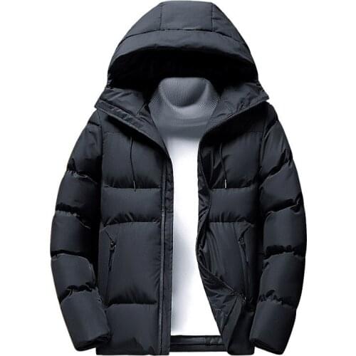 2021 Winter New Cotton Down Hooded Jacket Mens Korean Slim Thicken Yes Pure Color Youth Short Plus Size Fashion Men Clothing