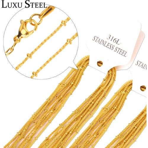 LUXUSTEEL Inoxidable Gold Color Beaded Chains Necklaces Women Men 10Pcs/Lots Wholesale Lobster Clasp Necklace Christmas Gift
